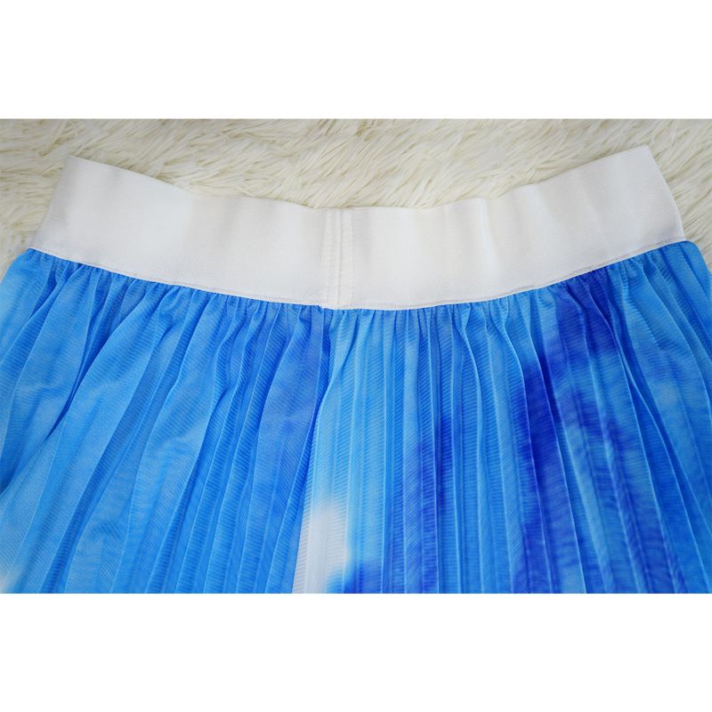 Ženska obleka z okroglim izrezom in kratkimi rokavi, potiskanim nagubanim krilom_voghion.com