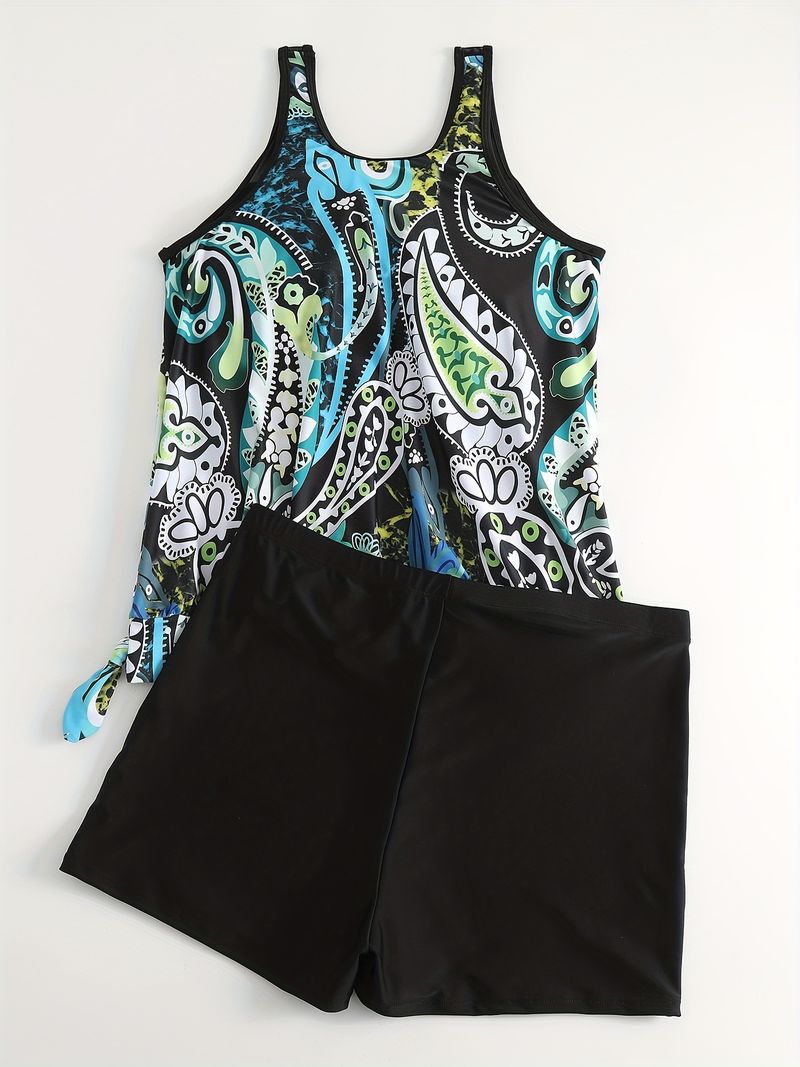 Dames bescheiden tankini badpak met rok - bloemenprint (hoge hals UPF 50+ buikcorrectie, snel drogend strand & zwembad)_voghion.com
