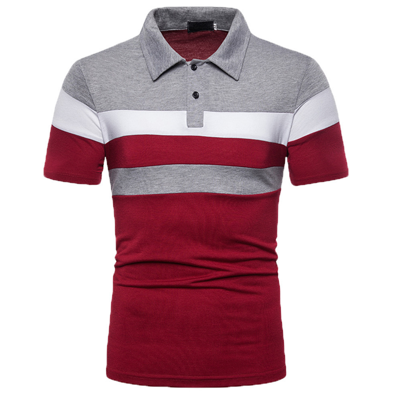 Kortärmad pikétröja för män Mode Casual Splicing Polo Shirt Top_voghion.com