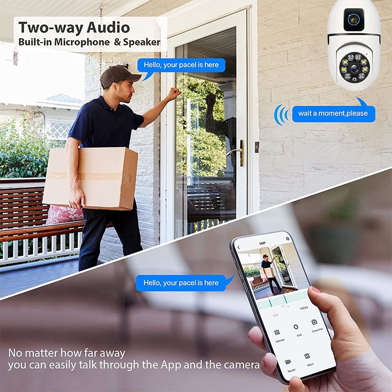 Caméra de sécurité à double objectif - WiFi sans fil 360°, caméra d'éclairage intelligent HD pour l'intérieur_voghion.com
