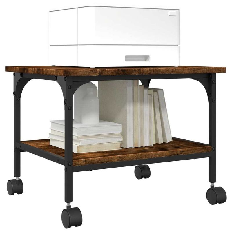 Printer Stand 2-Tier Smoked Oak 19.7"x15.7"x15" Engineered Wood_voghion.com