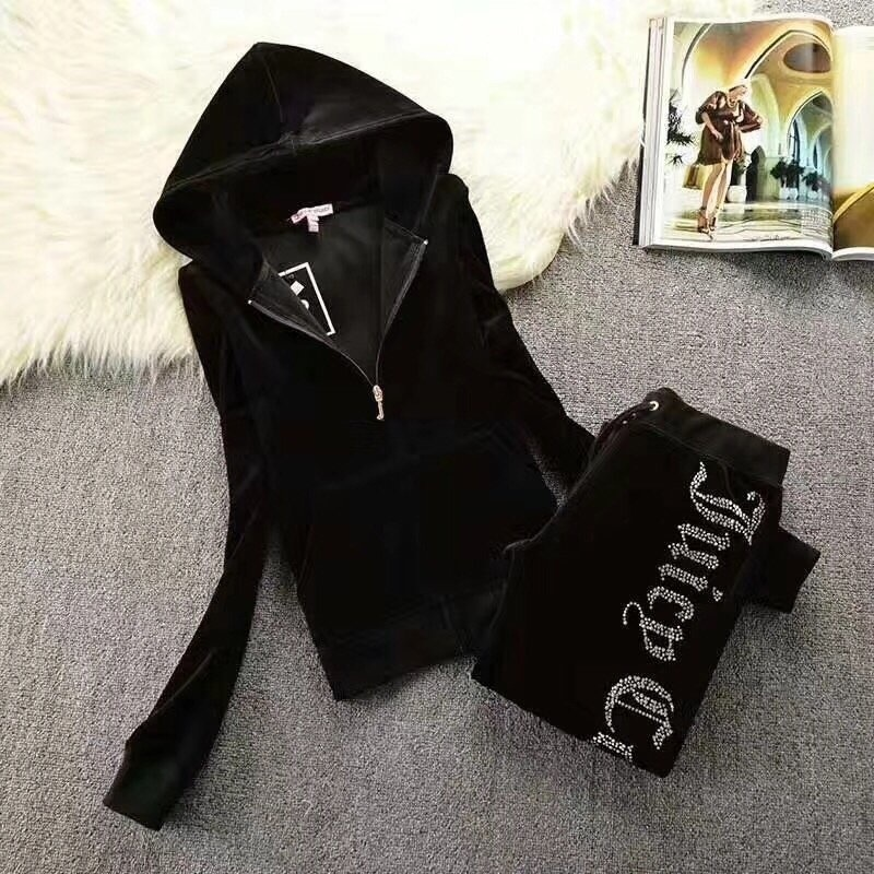 Set da donna in due pezzi sportivo casual con corona di velluto dorato autunno e inverno con lettere di diamanti caldi_voghion.com