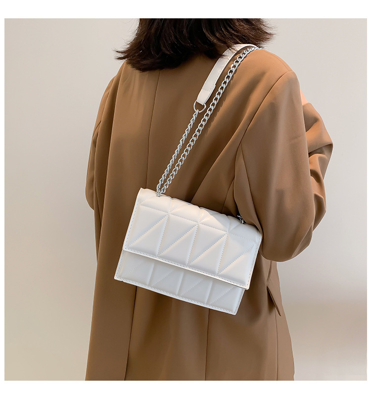 Stylish Mini Square Crossbody Bag For Women - Trendy PU Shoulder Purse With Chain Strap, Geometric Pattern (White/Black/Rose/Khaki/Brown)_voghion.com