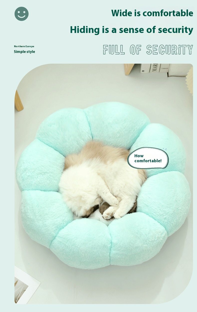 Nuovo nido universale per cani rotondo con fiori per gatti, caldo in inverno, in peluche, per quattro stagioni_voghion.com