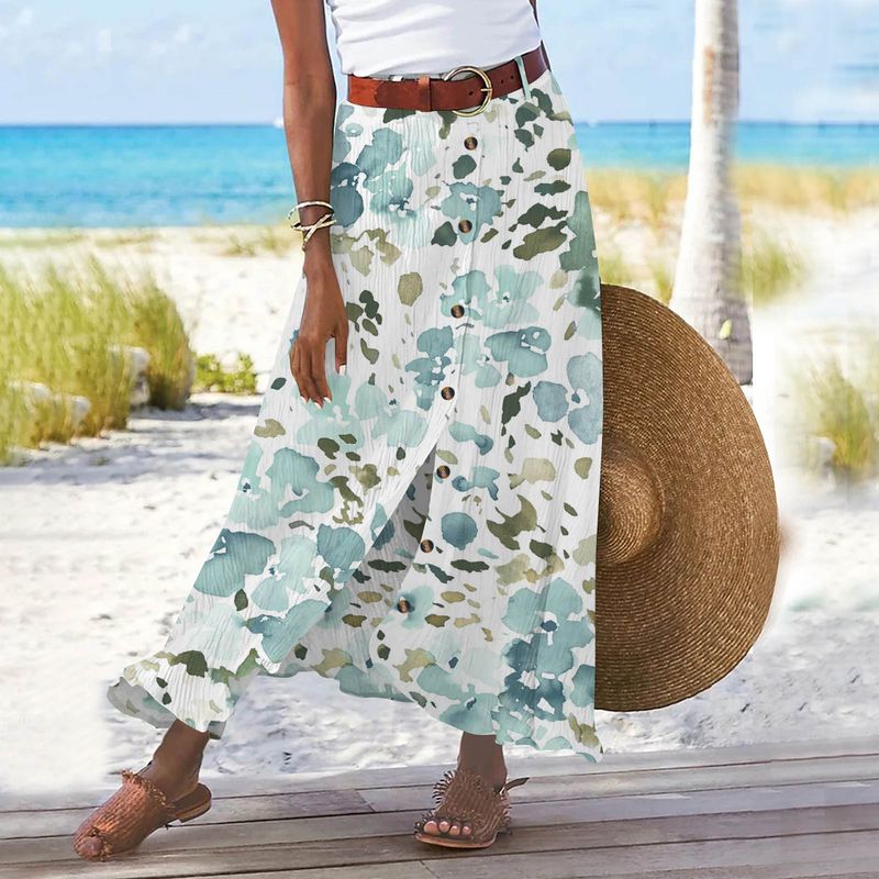 Fustă din bumbac și in, vânzare fierbinte, comerț exterior transfrontalier, geantă tip A-line, fese, fustă lungă cu talie medie_voghion.com