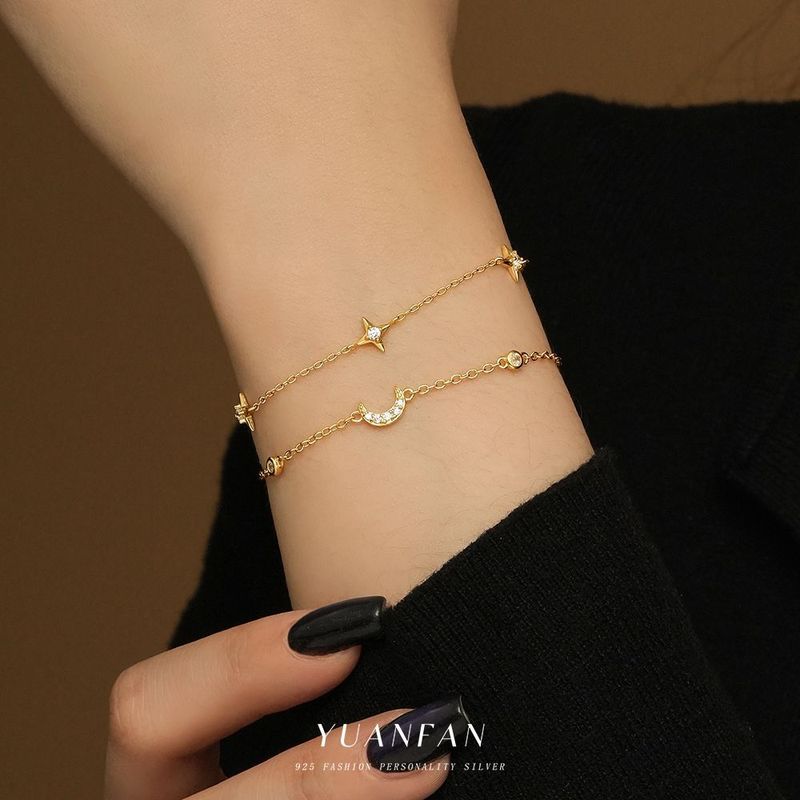 Bracelet tendance en argent pur S, polyvalent, géométrique, en forme d'étoile à cinq branches, serti de diamants, style français clair._voghion.com