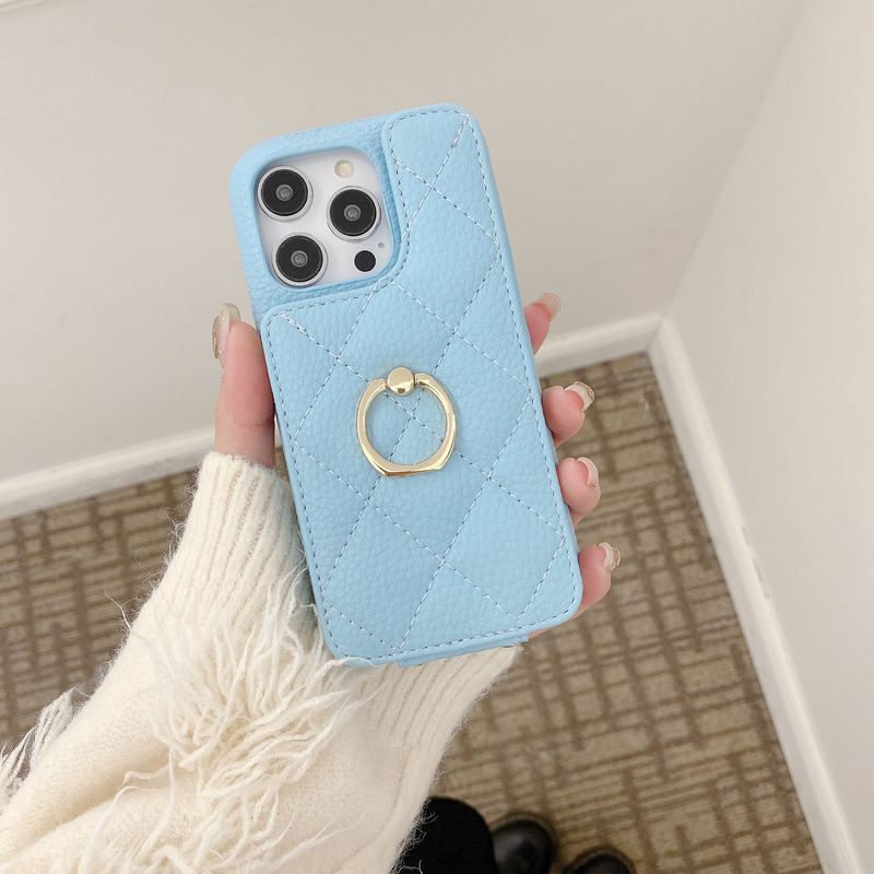 Mobile phone case Suitable for iPhone15 mobile phone case Apple 14pro max rhombus card ring buckle bracket mobile phone case 13 women_voghion.com