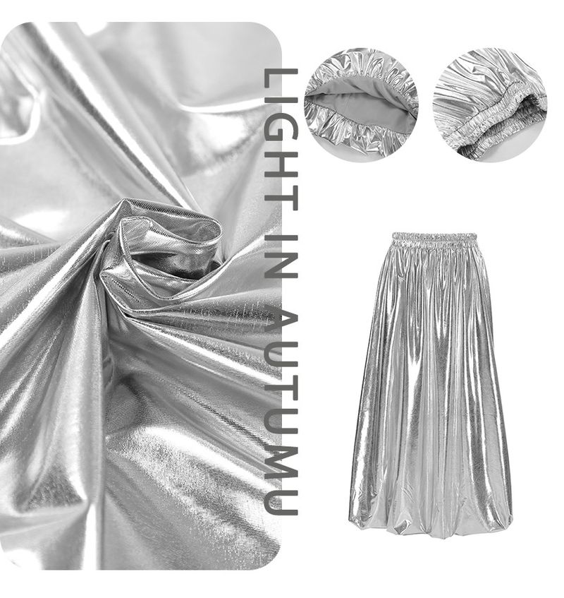 Gonna a palloncino versatile in raso di nuova nicchia, stile francese, in argento rivestito, semplice, midi, autunno inverno 2024, per donna_voghion.com