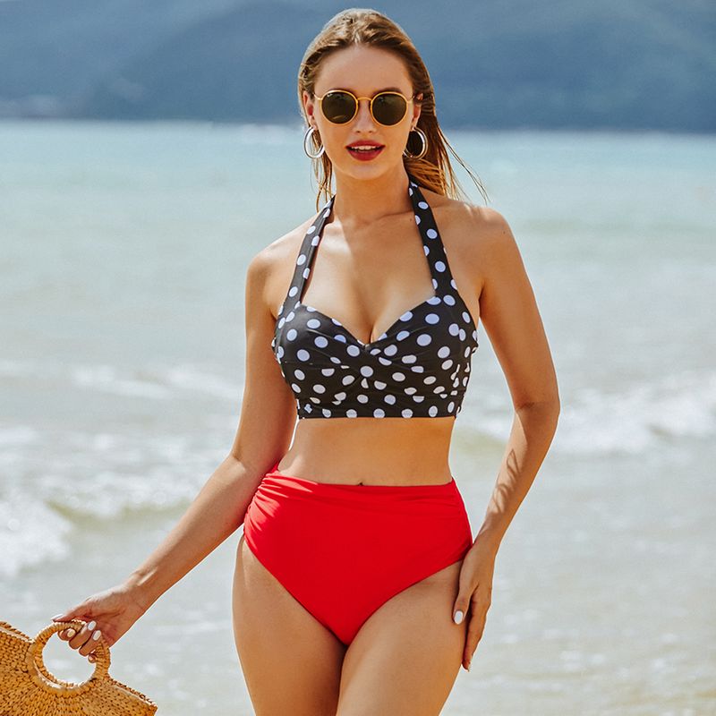 Ženska odjeća Novi plisirani ženski kupaći kostim s visokim strukom Seksi bikini bikini s ispisom na točkice_voghion.com