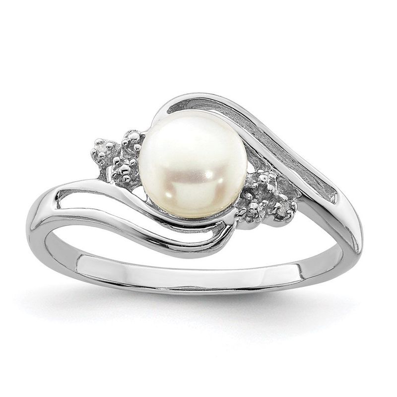 Sterling Silver Rhodium 6mm FW Cultured Button Pearl & Diamond Ring_voghion.com