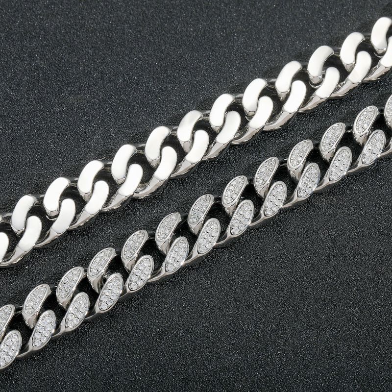 Men’s Jewelry Set Fashion Hip Hop Zircon Necklace 12mm Flip Buckle Double Row Full Diamond Cuban Chain Trendy Personality Men's Hip Hop Necklace_voghion.com