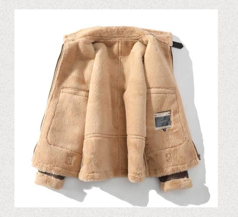 Herren-Winterjacke mit Fleecefutter – Besatz aus Lammfellimitat, Slim Fit (Dunkelbraun, M-5XL)_voghion.com