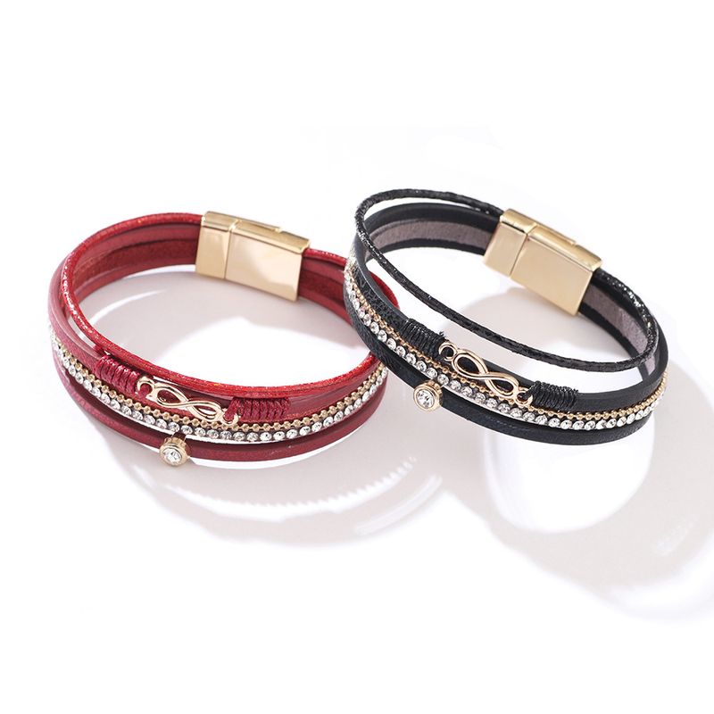 Women's Figure-8 Shaped Bohemian Crushed Magnetic Clasp Woven Band Inlaid Diamond Infinity Symbol Bracelet_voghion.com