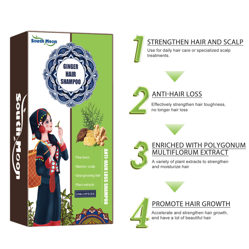 South Moon Ingwer-Pflegeshampoo, Kopfhautreinigung, dickes Haar, Anti-Fall, nährendes Haarwurzel-Stärkungsshampoo_voghion.com