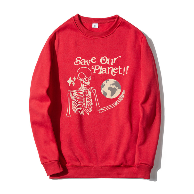 Sweter z okrągłym dekoltem w prążki z napisem „Ratuj naszą planetę” dla mężczyzn i kobiet, pluszowa kurtka dla par_voghion.com