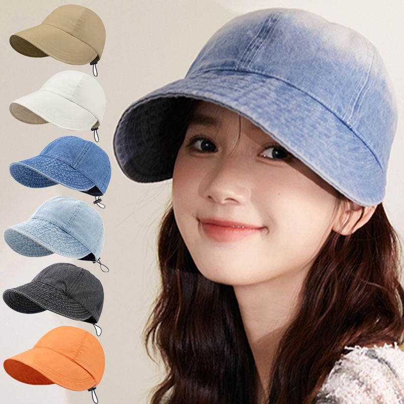 Fisherman Cap Hat Washed Cowboy Portable Wide Brim Sun Protection Hats Summer Quick-drying Visors Adjustable Drawstring_voghion.com