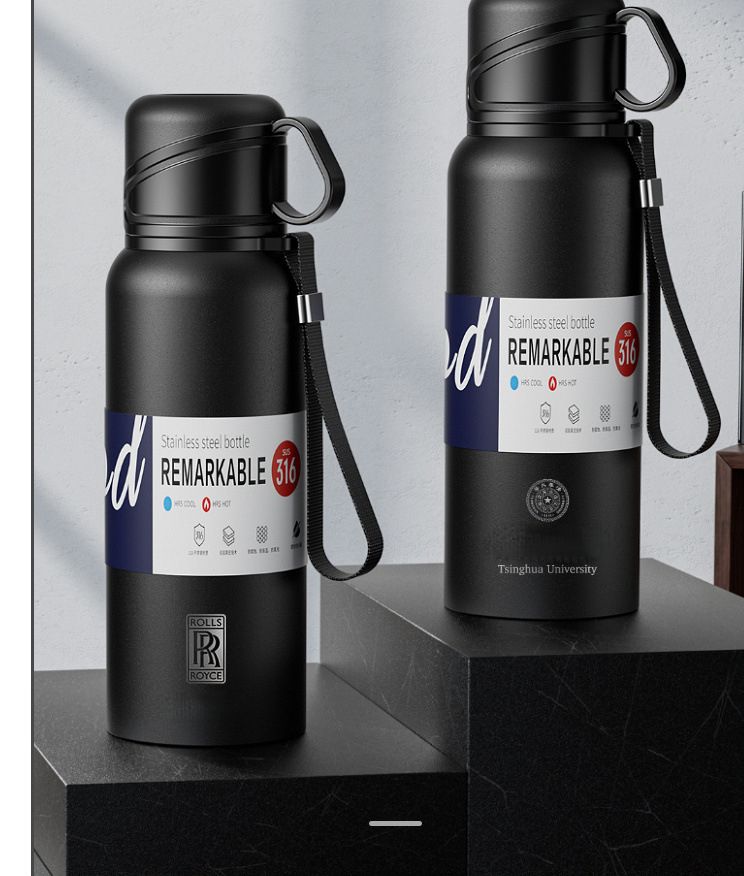 Isolierte Flasche mit großem Fassungsvermögen und Doppeldeckel für Männer und Frauen, Edelstahl und Wassertrennung, tragbar, für die Automontage_voghion.com