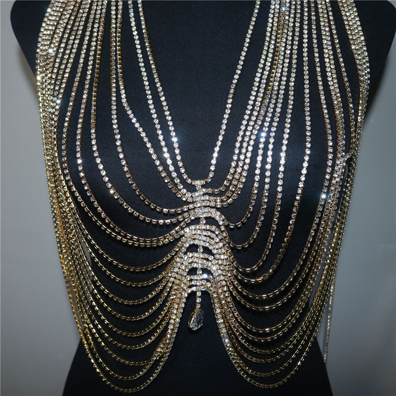 Ins new multi-layer tassel rhinestone bra hanging shoulder sexy beach accessory body chain_voghion.com