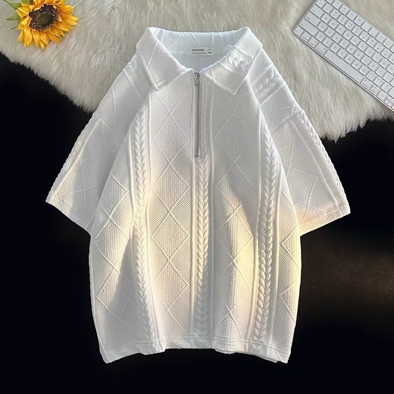 Waffel-Poloshirt, kurzärmelig, T-Shirt, Shorts, Sommer, lockere Kleidung, trendiges Top-Hosen-Set für Herren_voghion.com