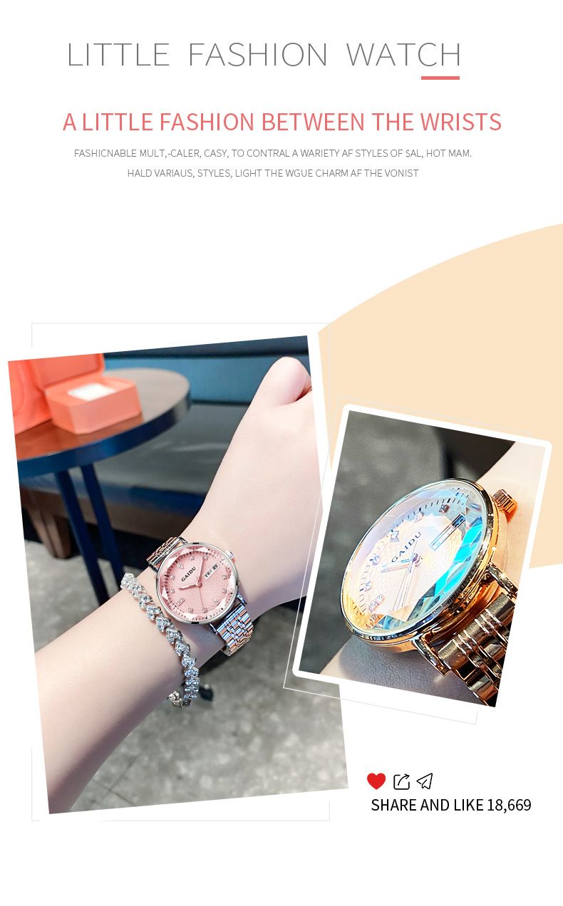 Günlük Kullanım İçin Şık Paslanmaz Çelik Bantlı, Aydınlık Akrep ve Yelkovanlı, Çift Takvimli Kadın Su Geçirmez Kuvars Saat_voghion.com