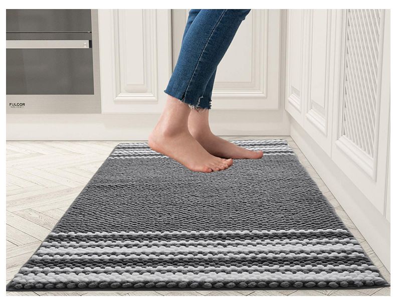 Küsten-Chenille-Teppich – weiche, gestreifte Fußmatte für Wohnzimmer, Schlafzimmer und Badezimmer, maschinenwaschbarer Polyesterteppich (mehrere Größen und Farben)_voghion.com