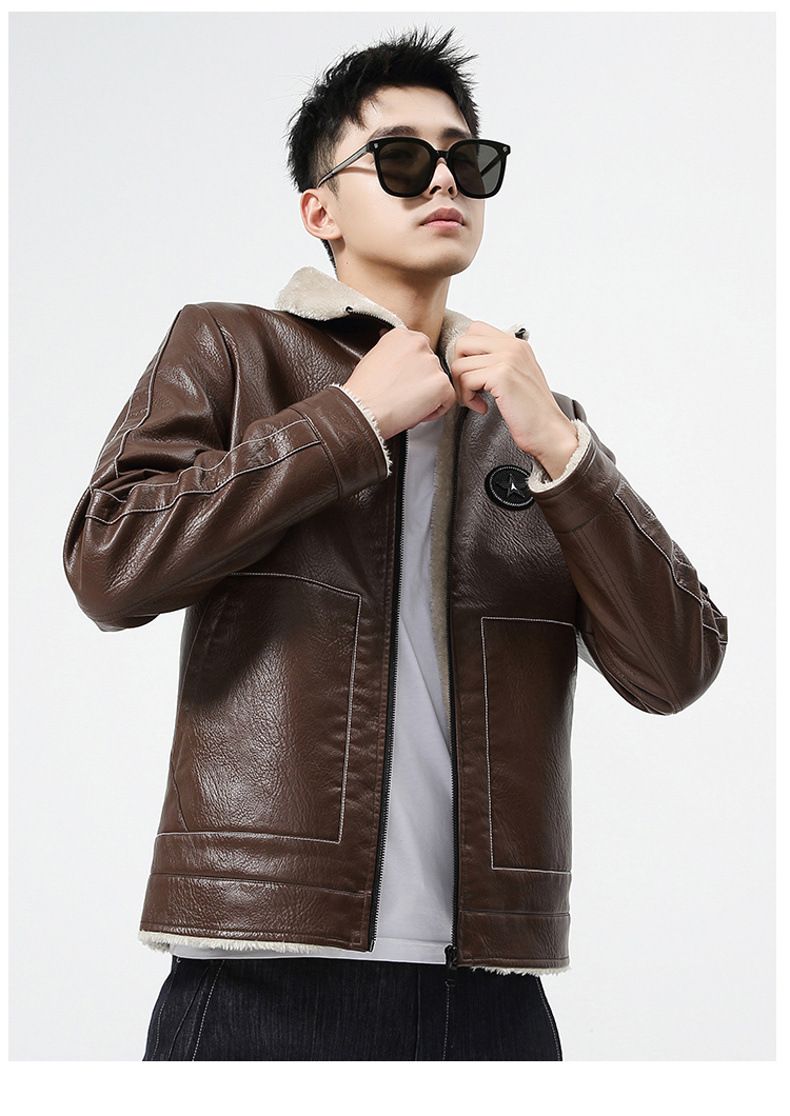 Winter Hübsche Große Gänseleder Casual PU Leder Herren Plus Samt Dicker Warmer Mantel Winddichte Motorrad Große Lederjacke_voghion.com