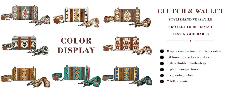 Portfel Western Wristlet Bohemian Aztec Credit Card Holder Portfel Clutch Torba na ramię dla kobiet_voghion.com