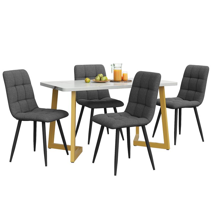 117cm Dining Table Set with 4 Chairs, Modern Rectangular Kitchen Table Set, Dark Gray Linen Dining Room Chairs with Golden Legs_voghion.com