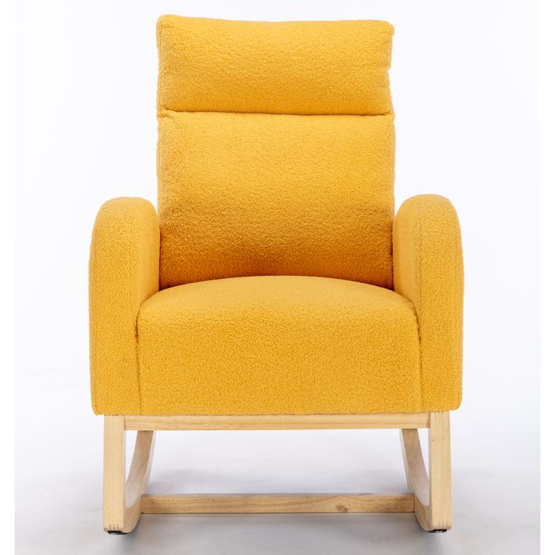 Schaukelstuhl, Mid Century Modern, Teddystoff, Gepolstert, Sitzfläche Gepolstert, Für Wohnzimmer Und Schlafzimmer, Hellgrau_voghion.com