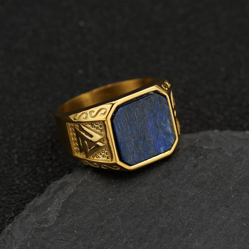 Nordic Hot-Selling Viking Titanium Steel Fashion Personality Bold Rune Inlaid Natural Zircon Ring_voghion.com