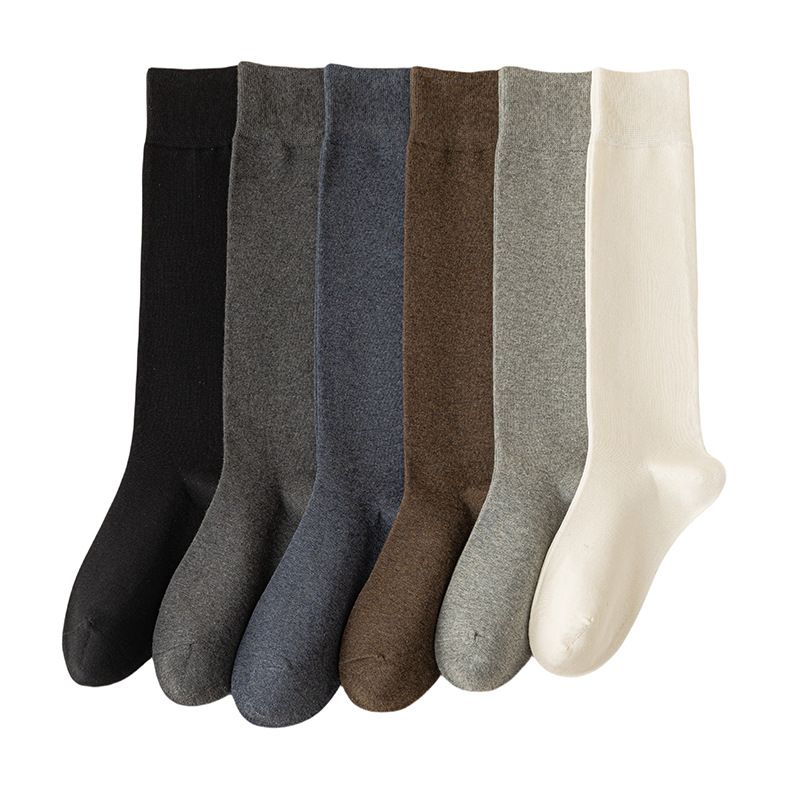 Socken Herrenstrümpfe Herbst- und Winterstrümpfe Einfarbige Baumwollsocken Hohe Socken Winterwadensocken Verlängerte Socken Herrensocken_voghion.com