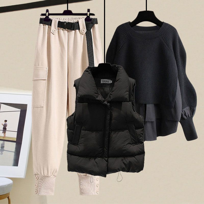 Damenbekleidung Übergröße Damen Herbst- und Winteranzüge für Damen Neue Art Weste Hemd Schlanke Overalls Dreiteiliger Anzug_voghion.com