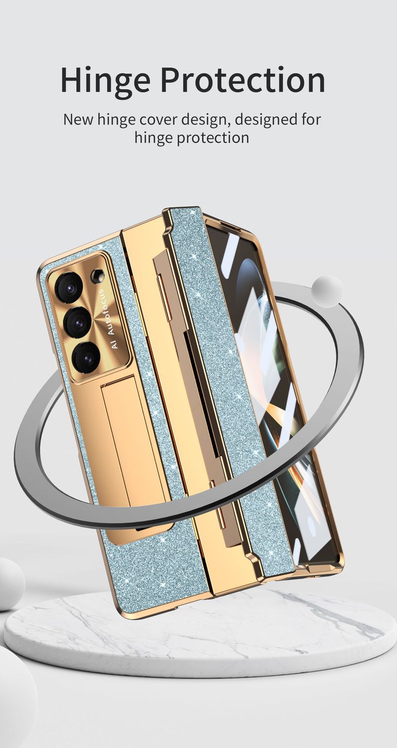Voor Samsung Galaxy Z Fold 3 4 5 6 Luxe Elegante Zakelijke Glitter Camera Protector Screen Film Houder Stand Telefoon Case cover_voghion.com