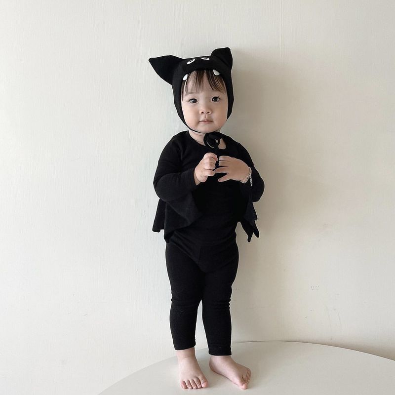 Tuta per bambini Ins Halloween Series Tuta a forma di pipistrello Taglia piccola e media Tuta a tre pezzi a maniche lunghe per bambini_voghion.com