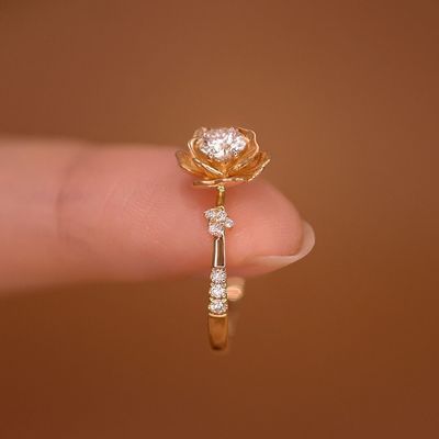 Rose Blume Intarsien Mit Simulierten Moissanite Diamant Nische Design Licht Luxus High-end-Sinn Elegante Exquisite Ring Für_voghion.com