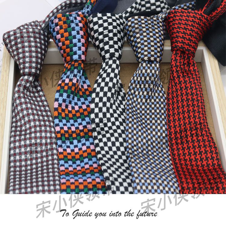 Cravatta alla moda con testa piatta per uomo, in lana lavorata a maglia, stile college britannico, casual, a quadri colorati da 6 cm, unisex_voghion.com