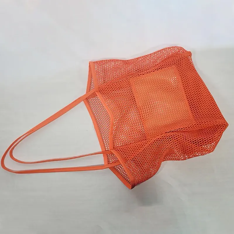 Women Beach Mesh Large Capacity Foldable Hollow Sandproof Solid Swimming Grocery Toys Travel Tote Bag Vacation Use_voghion.com