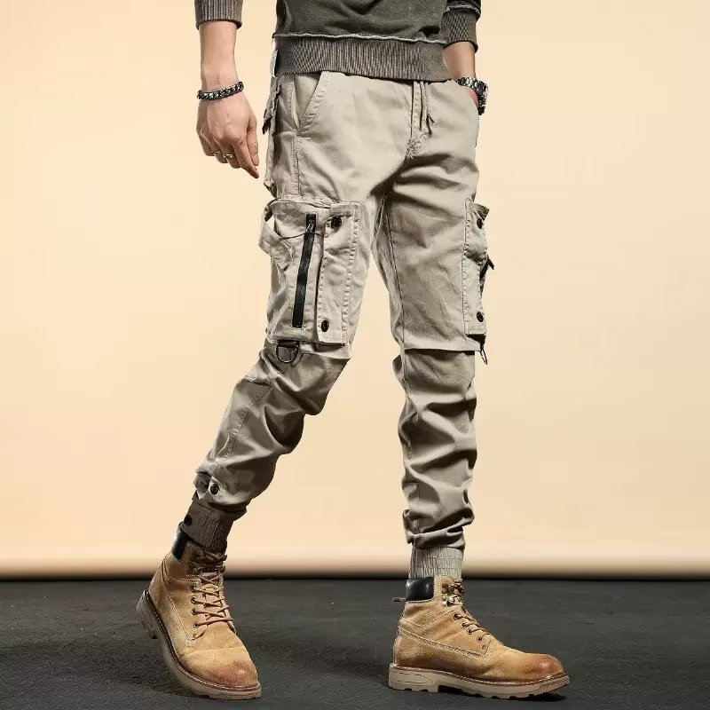 Spring And Autumn Trendy Men's Overalls, Slim-fitting, Handsome Trousers, Winter American Motorcycle Multi-pocket Black Trousers_voghion.com