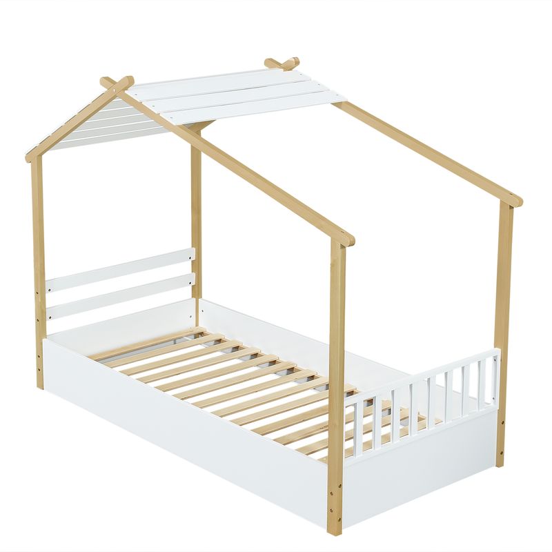 Holzbett 90x190cm In Hausdesign, Schlichtes Design, Bianco+Natur_voghion.com