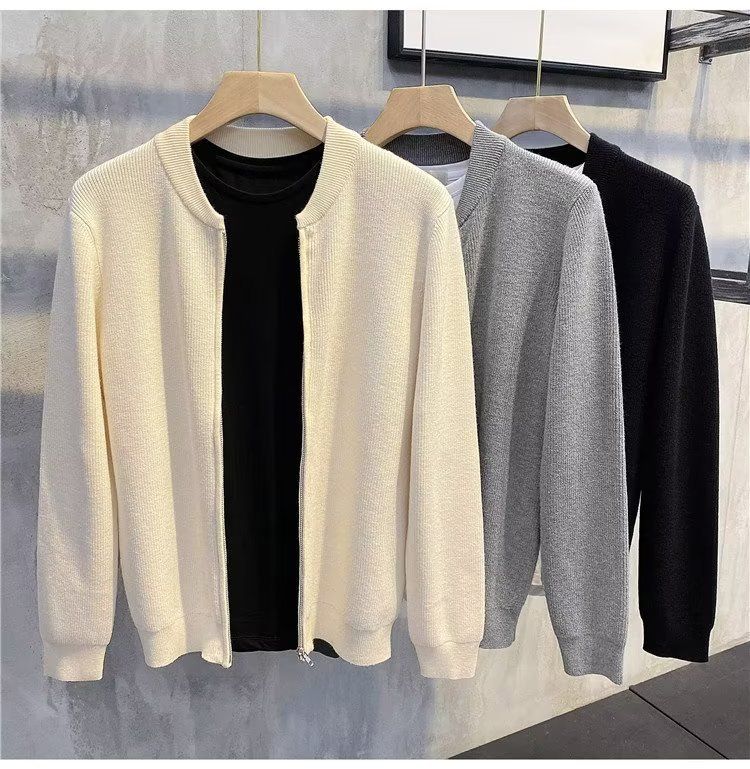 Men's Dual-Zip Knit Cardigan – Minimalist Oversized Sweater With High Neck & Contrast Stitching For Layered Streetwear_voghion.com