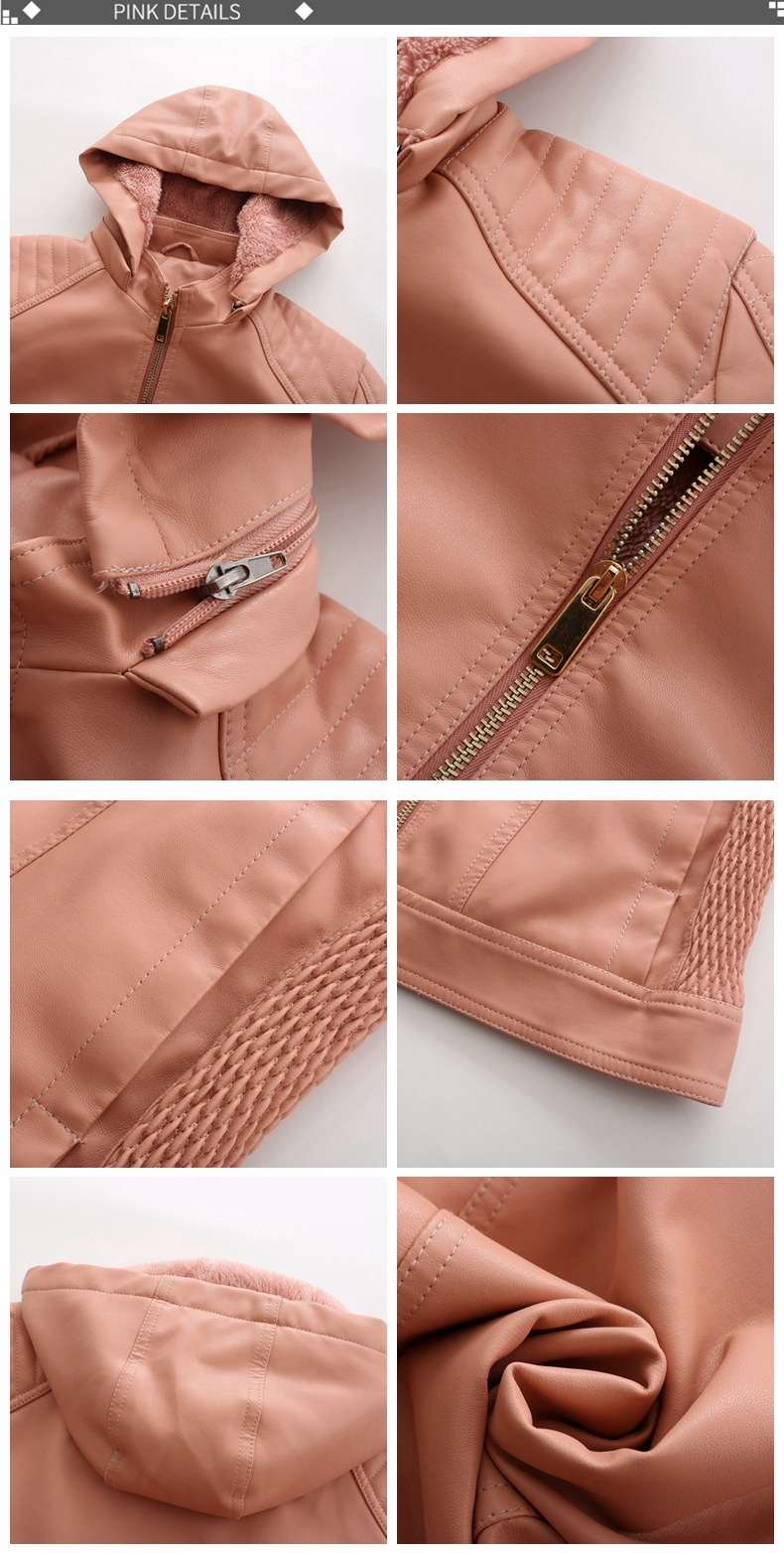Damenbekleidung, große Größe, Plus-Samt-Lederbekleidung, Damen-Kapuzen-Herbst- und Winter-Kurzmantel, warme Freizeitjacke_voghion.com