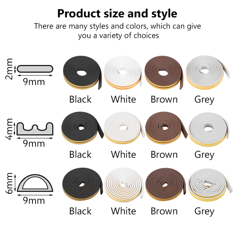 5 Meter Dichtungsstreifen, selbstklebend, Typ D, für Türen, Fenster, Dichtung, schalldichter Gummischaum-Dichtungsstreifen, abgedichteter Kollisionsstreifen_voghion.com