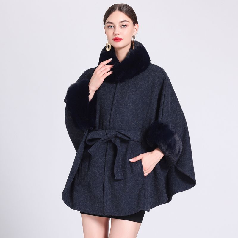 Wollkragen, gestrickter Schalumhang, Wollmantel mit Schnürung, große Strickjacke für Damen_voghion.com