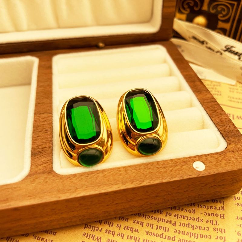 New emerald crystal glass simple temperament i fashionable personality versatile earrings_voghion.com