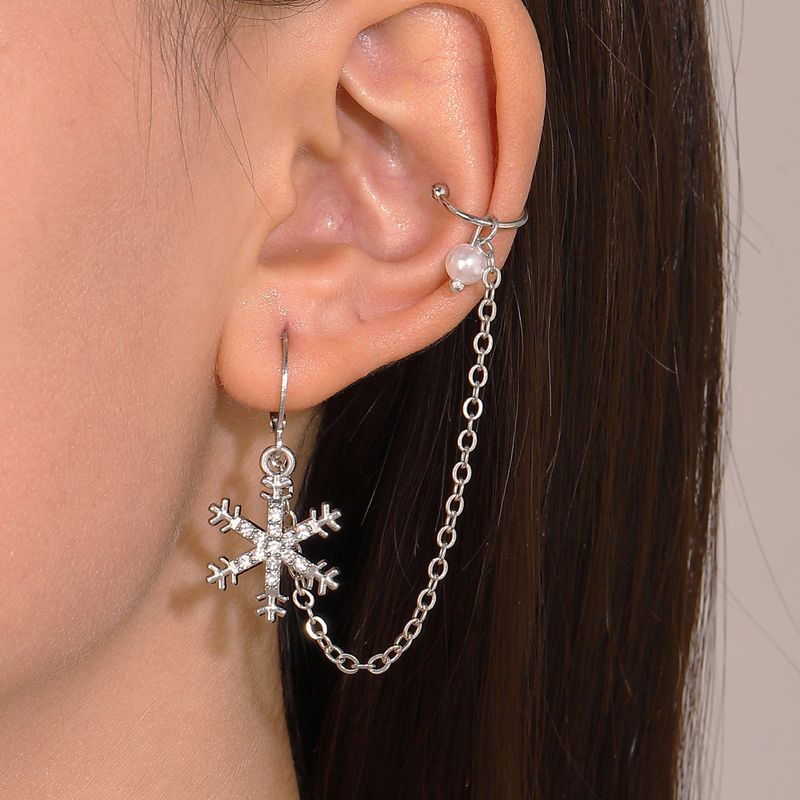 orecchini a clip con fiocco di neve in stile ins, orecchini a catena lunga, leggeri e di lusso, da donna, con fiocco di neve piccolo, orecchini monopezzo_voghion.com