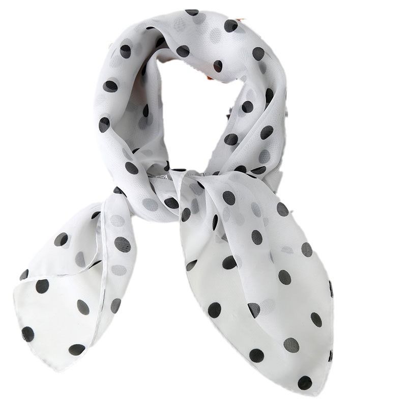 Nuova sciarpa da donna in seta stile coreano, stile coreano, con stampa a pois, versatile, in chiffon, 65 quadrati, quattro stagioni_voghion.com