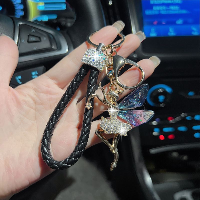 Portachiavi da donna con elfo alato tempestato di diamanti, portachiavi per auto in stile coreano creativo e personalizzato, borsa squisita_voghion.com