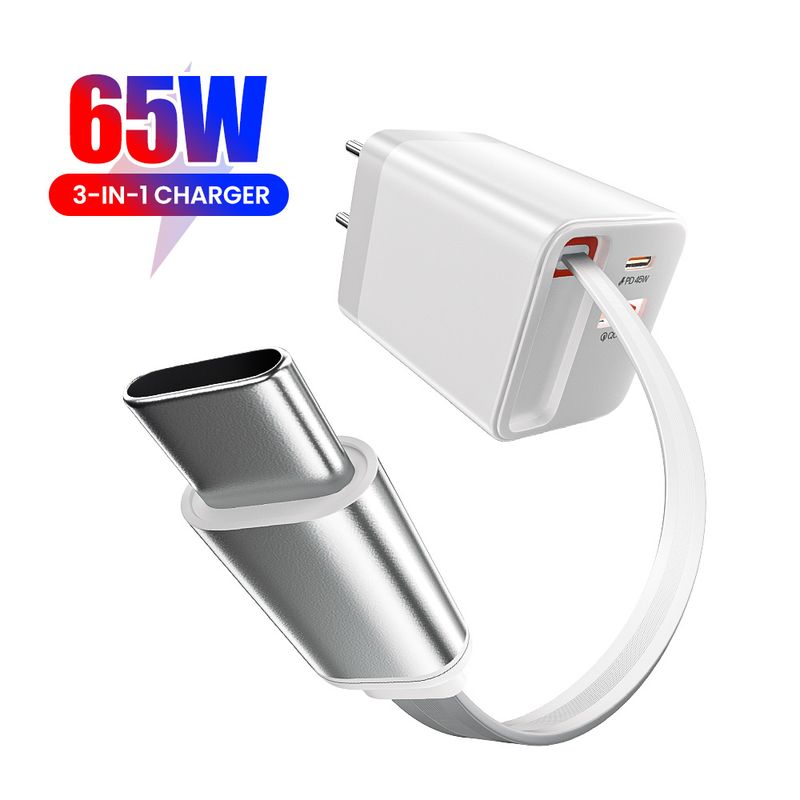 65W USB PD3.0 Phone Fast Charger With Retractable Cable EU/UK Plug Portable Power Adapter For Xiaomi Samsung USB-C Wall Charger_voghion.com