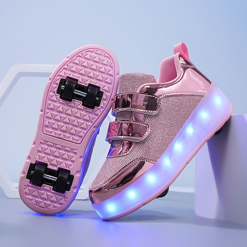 Neue wanderschuhe Mädchen vier rad roller schuhe USB lade licht schuhe Skate schuhe unsichtbare rad schuhe zwei räder_voghion.com
