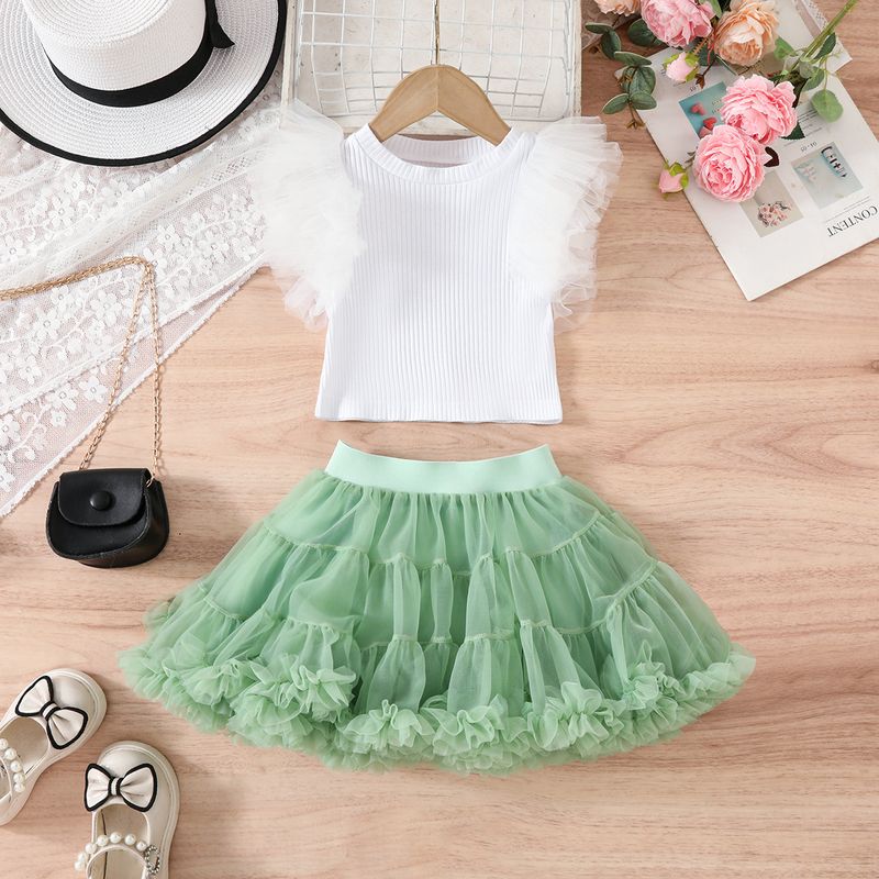 Gonna tutù in stile nuovo per bambini, per bambine di piccole e medie dimensioni, gonna da principessa abbinata con maniche a palloncino in rete, set gonna tutù_voghion.com